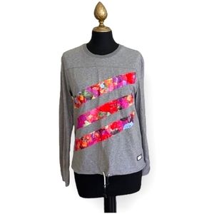 Adidas Sm Long Sleeve T Drawstring Gray & neon 3 stripe Freaking adorable EUC!